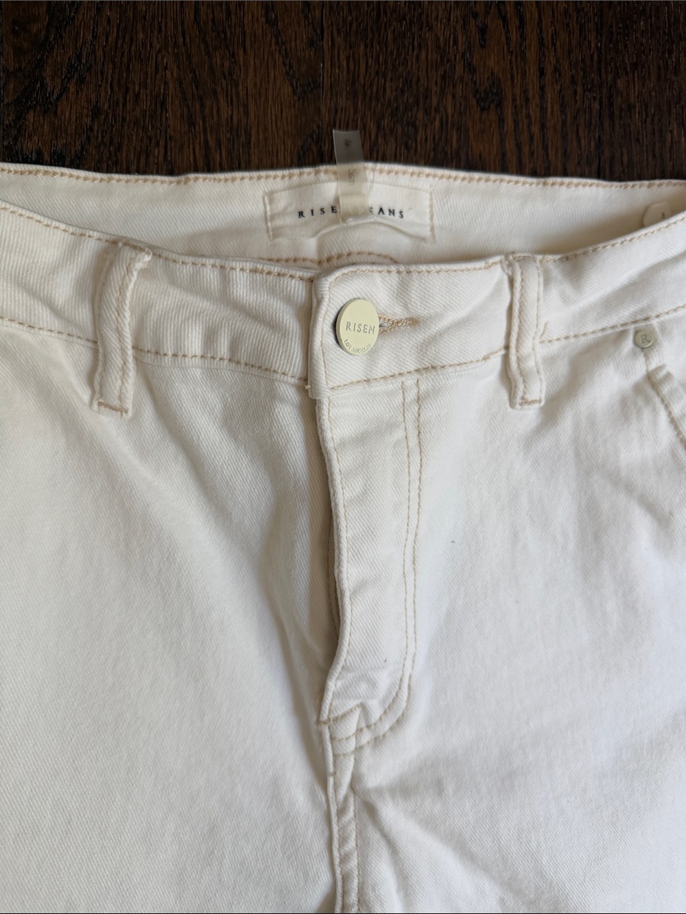 Risen brand off white denim with cuffed hem. - Picture 2 of 3